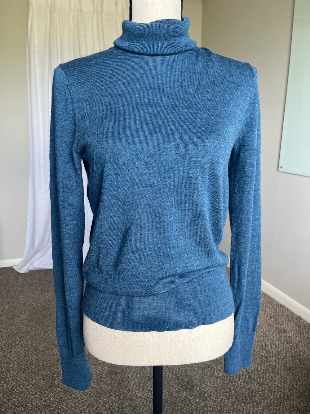 GAP 100% Extra Fine Merino Wool Turtleneck Sweater Turquoise Blue Small Tall